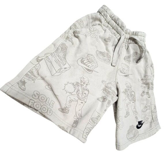 Nike Kids "Sole Food" Graphic Shorts M Beige Pull On Sweats Drawstring Burger - Picture 8 of 9